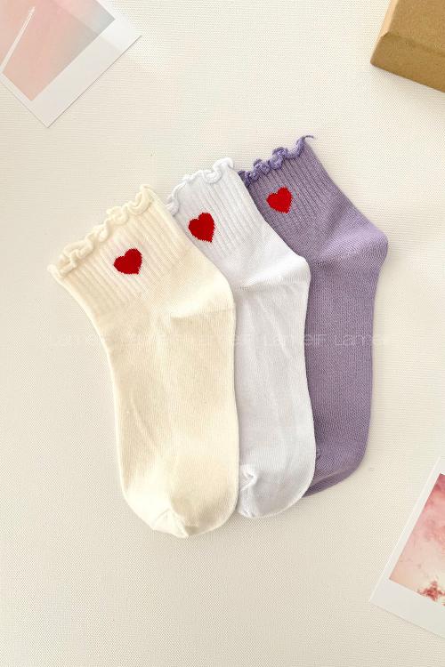 Lamelif 3lü Fırfırlı Kalpli Çorap