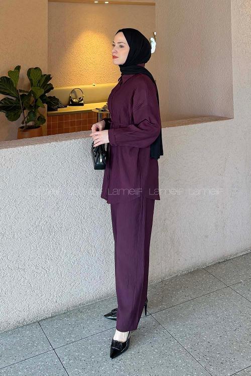 Lamelif Bağlamalı Takım Mürdüm