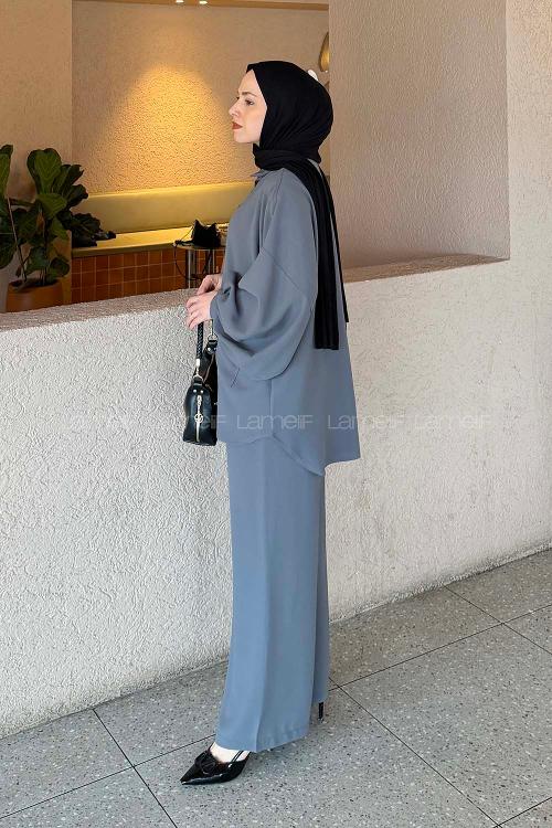 Lamelif Çift Cepli Takım Gri