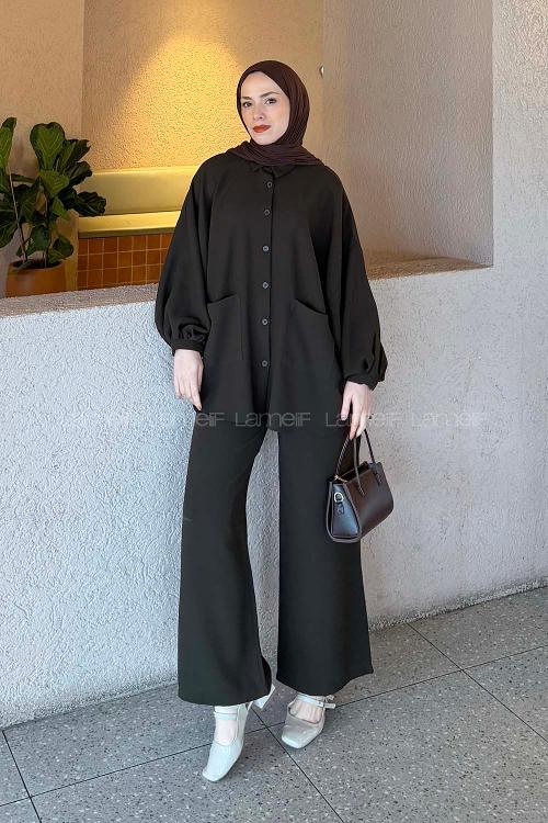 Dark Brown Shirt Collar Long Arm Cotton Fabric Regular Trousers Comfortable Suit