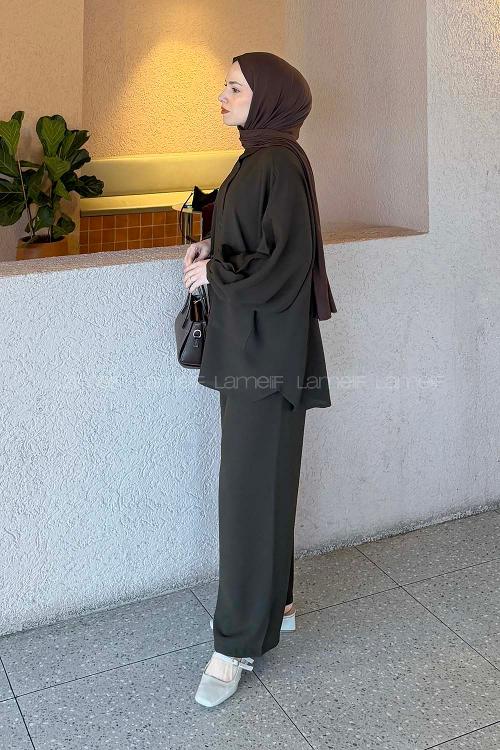 Dark Brown Shirt Collar Long Arm Cotton Fabric Regular Trousers Comfortable Suit