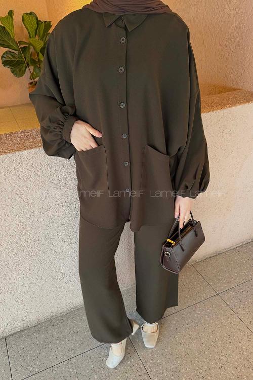 Dark Brown Shirt Collar Long Arm Cotton Fabric Regular Trousers Comfortable Suit