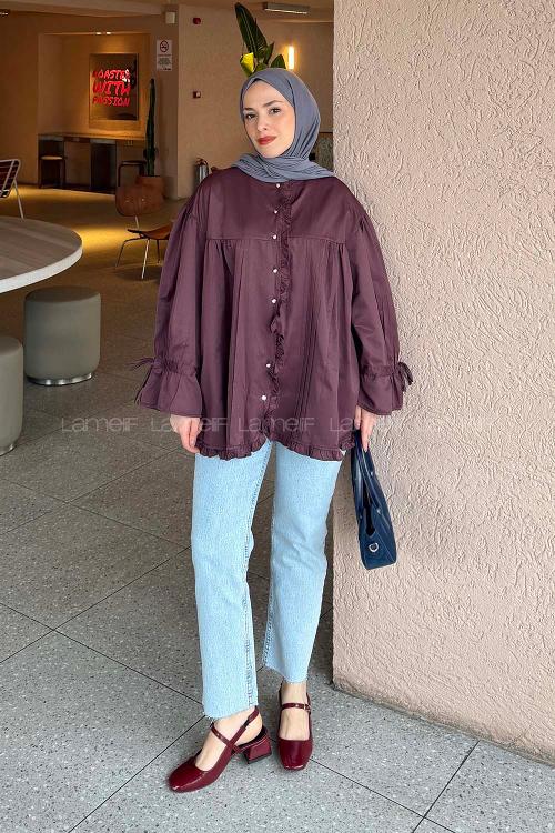 Lamelif Fırfır Detaylı Gömlek Mürdüm