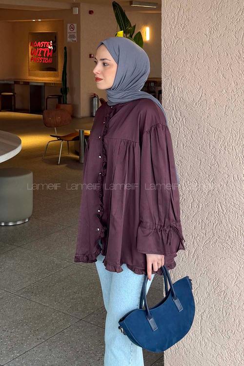 Lamelif Fırfır Detaylı Gömlek Mürdüm