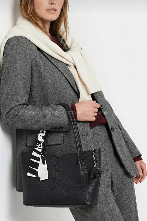 Lamelif Fular Detaylı El Ve Omuz Çantası Kadın Siyah