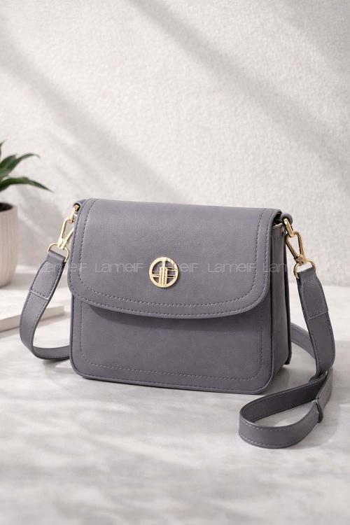 Lamelif Mini Kutu Kapaklı Çanta Gri