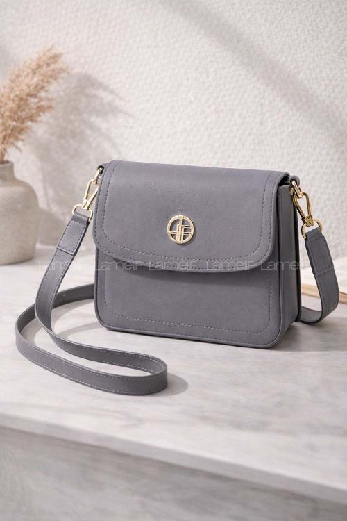 Lamelif Mini Kutu Kapaklı Çanta Gri