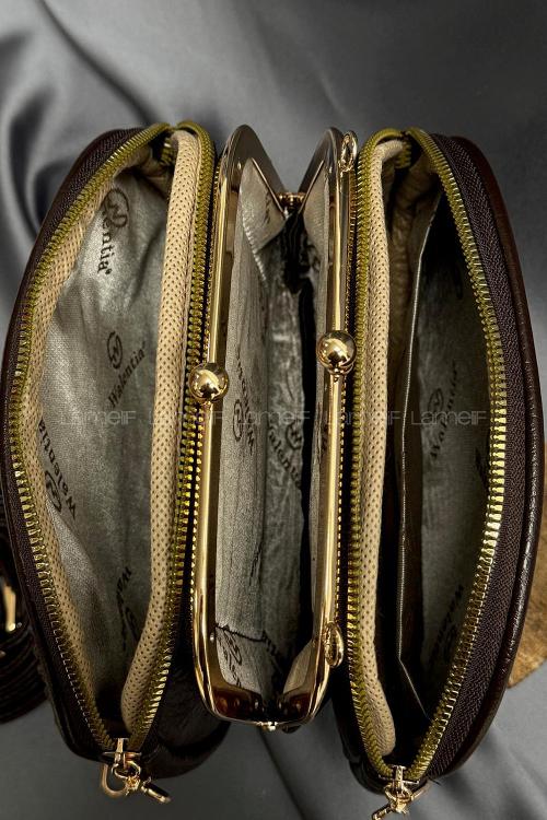 Lamelif Noreza Büzgülü Mıknatıs Bölmeli Çok Gözlü Çapraz Çanta Acı Kahve