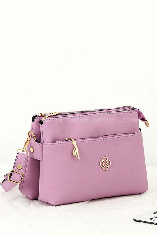 Lamelif Üç Bölmeli Omuz Çanta Lila