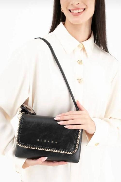 Lamelif Walentıa Gold Detaylı Kadın Çapraz Çanta Siyah