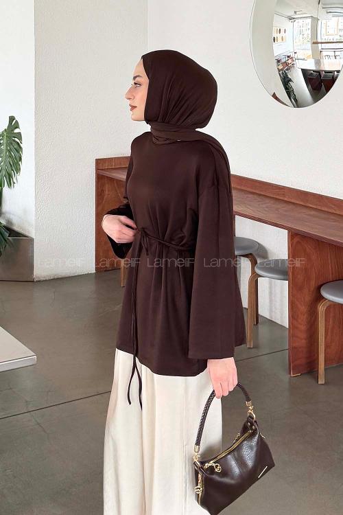 Lamelif Bağlama Detaylı Sweat Acı Kahve