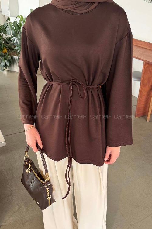 Lamelif Bağlama Detaylı Sweat Acı Kahve
