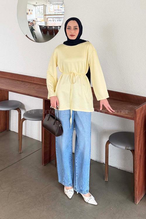 Lamelif Bağlama Detaylı Sweat Sarı