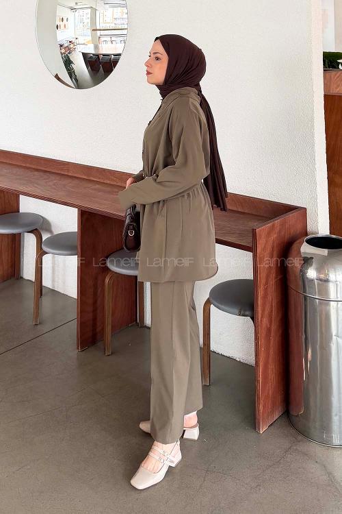 Lamelif Beli Lastikli Takım Haki