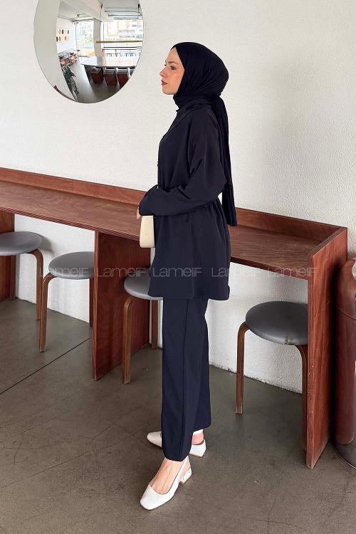 Lamelif Beli Lastikli Takım Lacivert