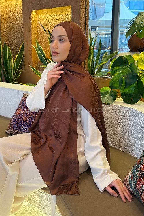 Lamelif  Bloom Desen Ayrobin Floş Jakar  Şal Badem