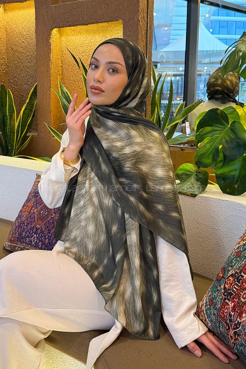 Lamelif Ceylan Desen Soft Şal Haki