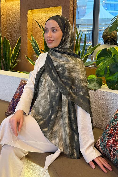 Lamelif Ceylan Desen Soft Şal Haki