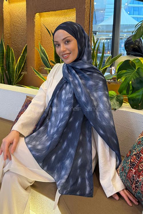 Lamelif Ceylan Desen Soft Şal Lacivert