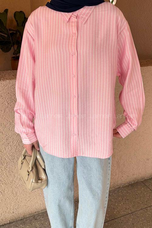 Pink Shirt Collar Long Arm Modal Shirt