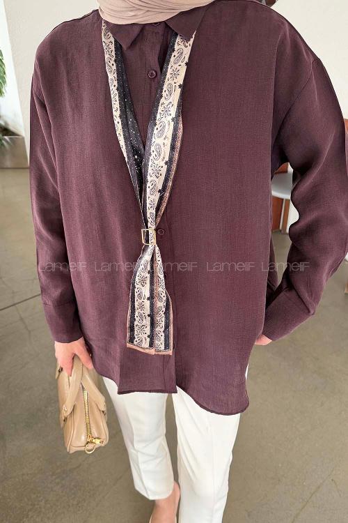 Lamelif Fular Bağlamalı Gömlek Mürdüm