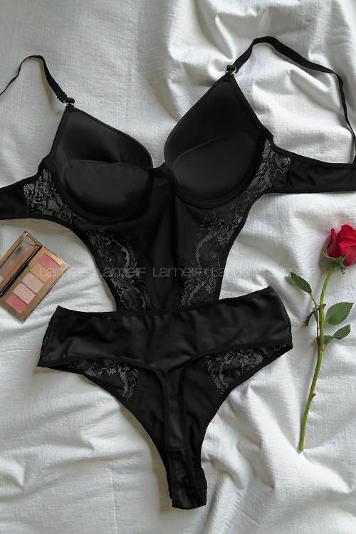 Lamelif KadifeBadysuit Takım