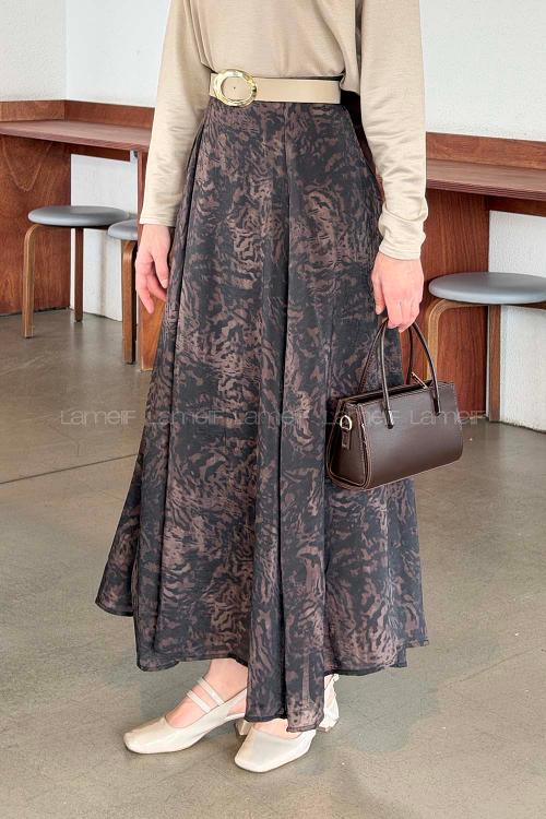 Lamelif Kemerli Desenli Etek Leopar