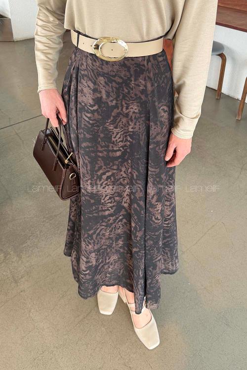 Lamelif Kemerli Desenli Etek Leopar