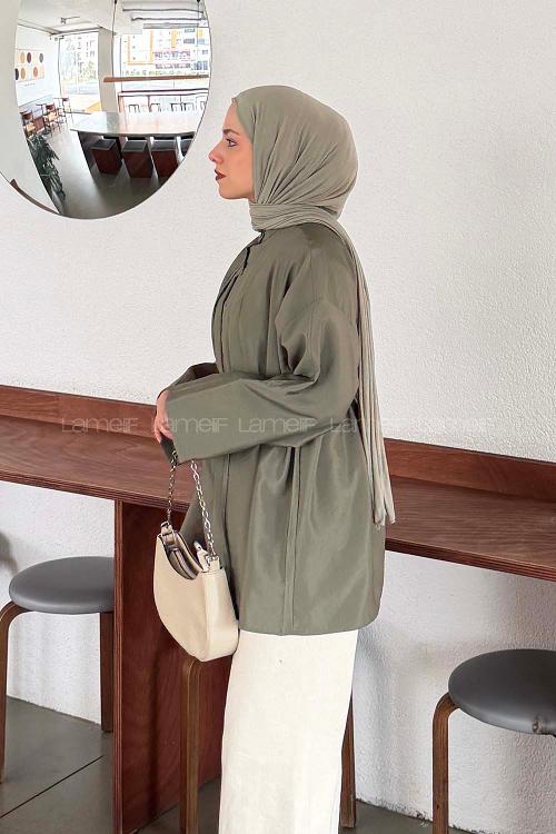 Lamelif Önü Pensli Tesettür Gömlek  Haki