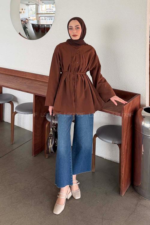 Brown Crew Neck Long Arm Cotton Unprinted Shirt