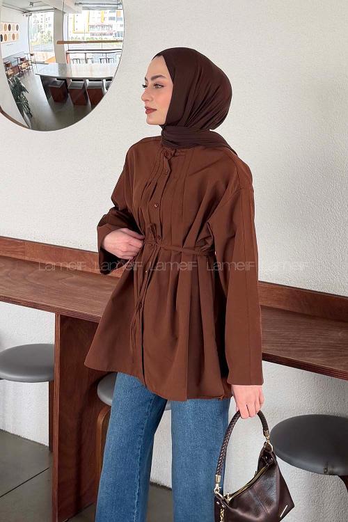 Brown Crew Neck Long Arm Cotton Unprinted Shirt