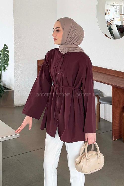 Plum Crew Neck Long Arm Cotton Unprinted Shirt