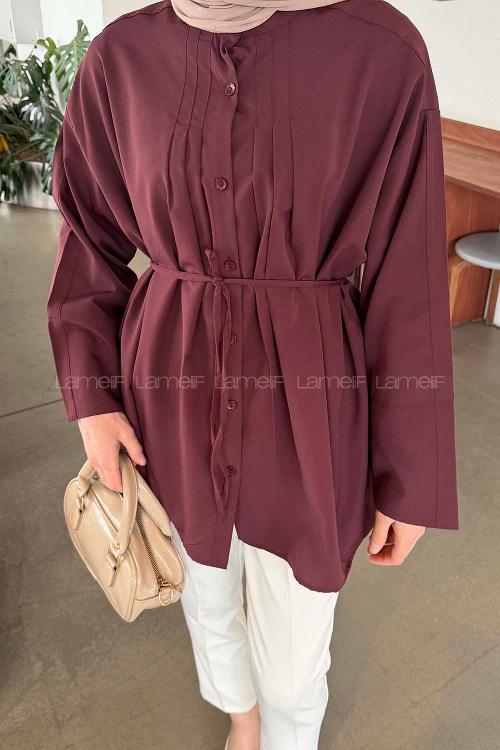 Plum Crew Neck Long Arm Cotton Unprinted Shirt