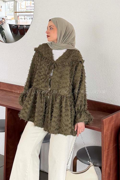 Lamelif Püskül Detaylı Bağlamalı Tunik Koyu Yeşil