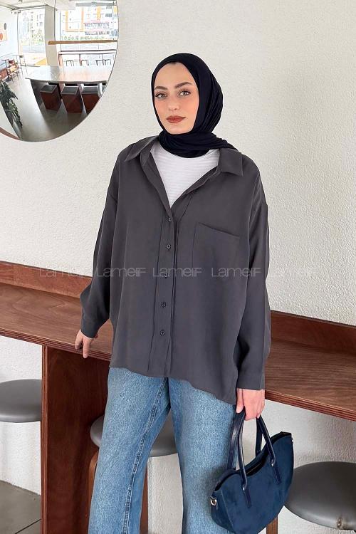 Lamelif Tensel Gömlek Antrasit