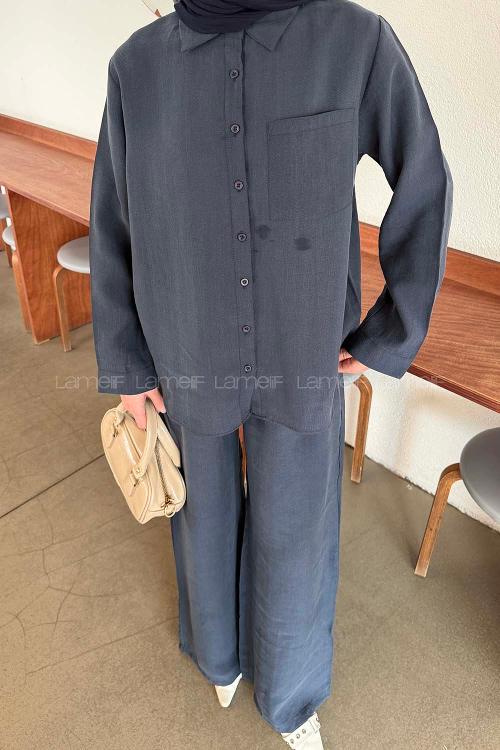 Lamelif Yaka Cepli Takım Lacivert