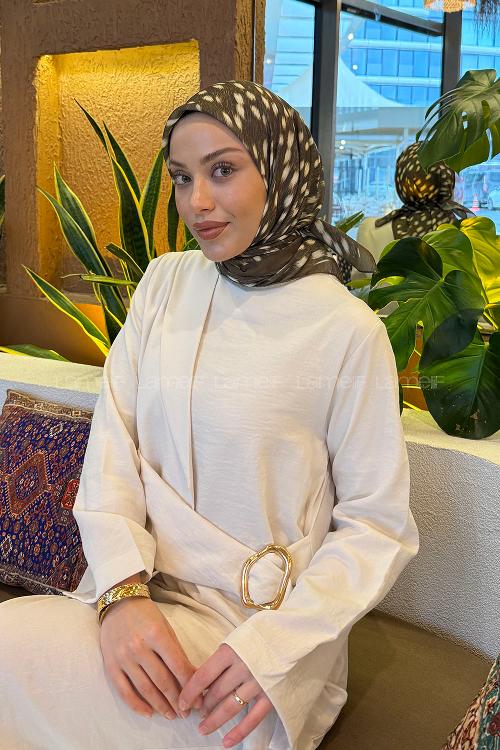 Lamelif Ceylan Desen Soft Eşarp Asker Yeşili