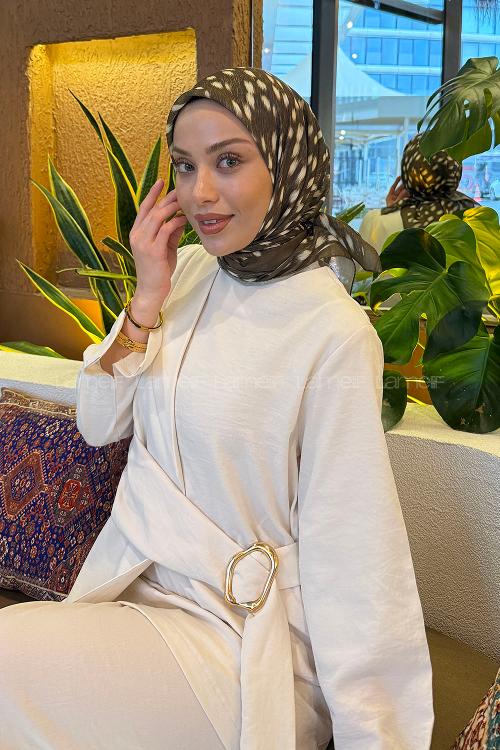 Lamelif Ceylan Desen Soft Eşarp Asker Yeşili