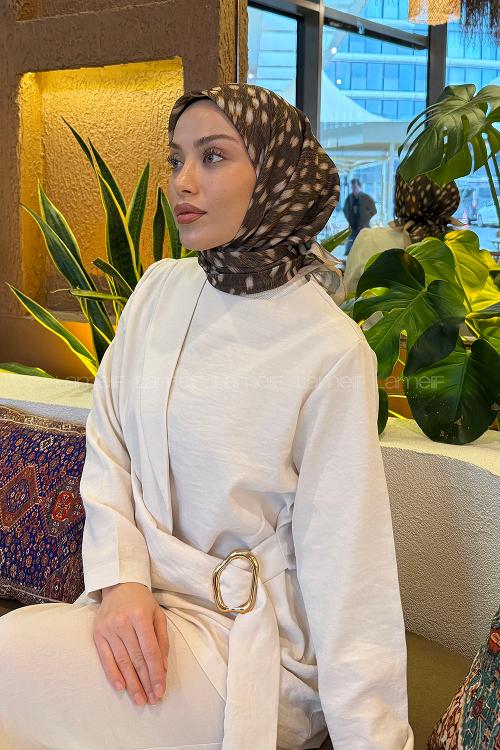 Lamelif Ceylan Desen Soft Eşarp Camel