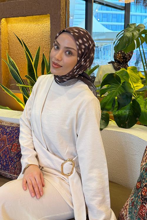 Lamelif Ceylan Desen Soft Eşarp Kahverengi