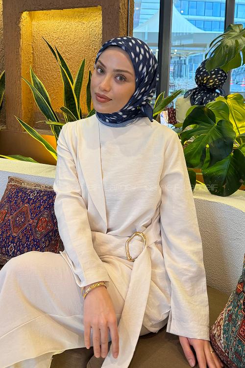 Lamelif Ceylan Desen Soft Eşarp Lacivert