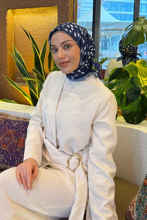 Lamelif Ceylan Desen Soft Eşarp Lacivert