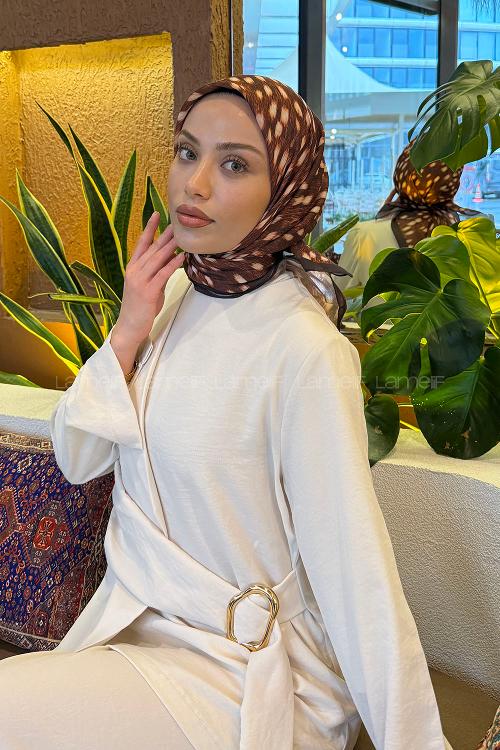 Lamelif Ceylan Desen Soft Eşarp Sütlü Kahve