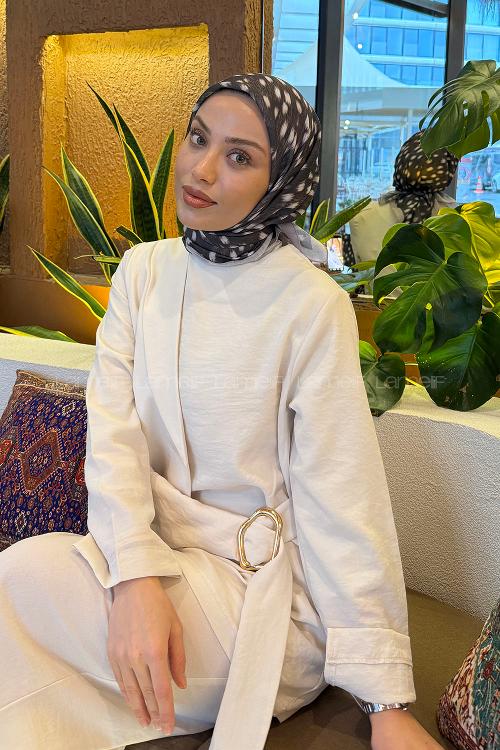 Lamelif Ceylan Desen Soft Eşarp Vizon