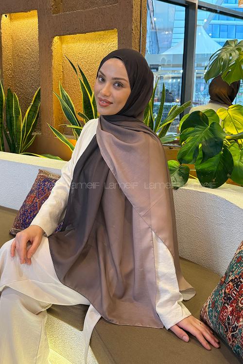 Lamelif Degrade Desen Soft Şal Koyu Kahve Vizon