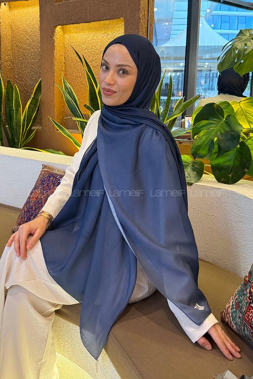 Lamelif Degrade Desen Soft Şal Lacivert