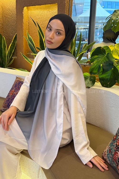 Lamelif Degrade Desen Soft Şal Siyah Beyaz