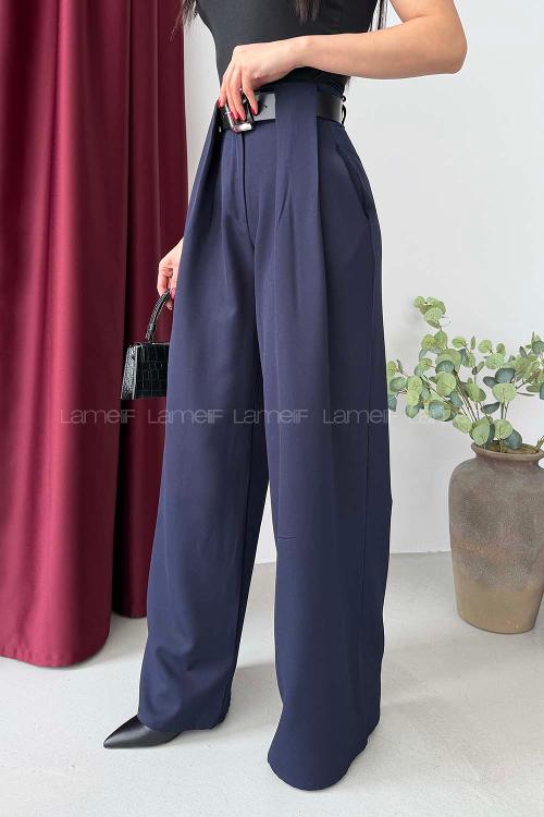Lamelif Kemerli Palazzo Pantolon Lacivert
