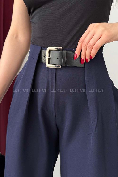 Lamelif Kemerli Palazzo Pantolon Lacivert