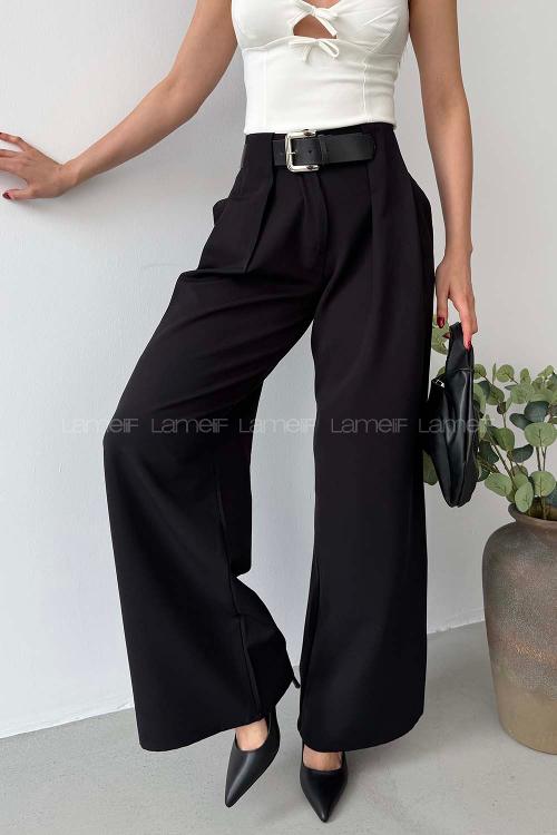 Black Polyester High Waist Material Pants